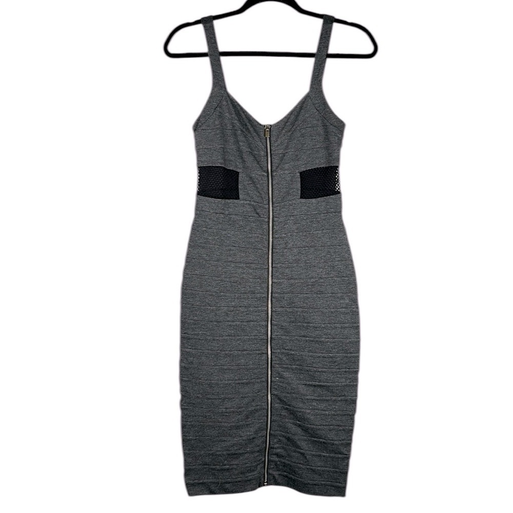 Express 90's Y2K Bodycon Gray Layered Full Zip Down Sleeveless Dress Size 2